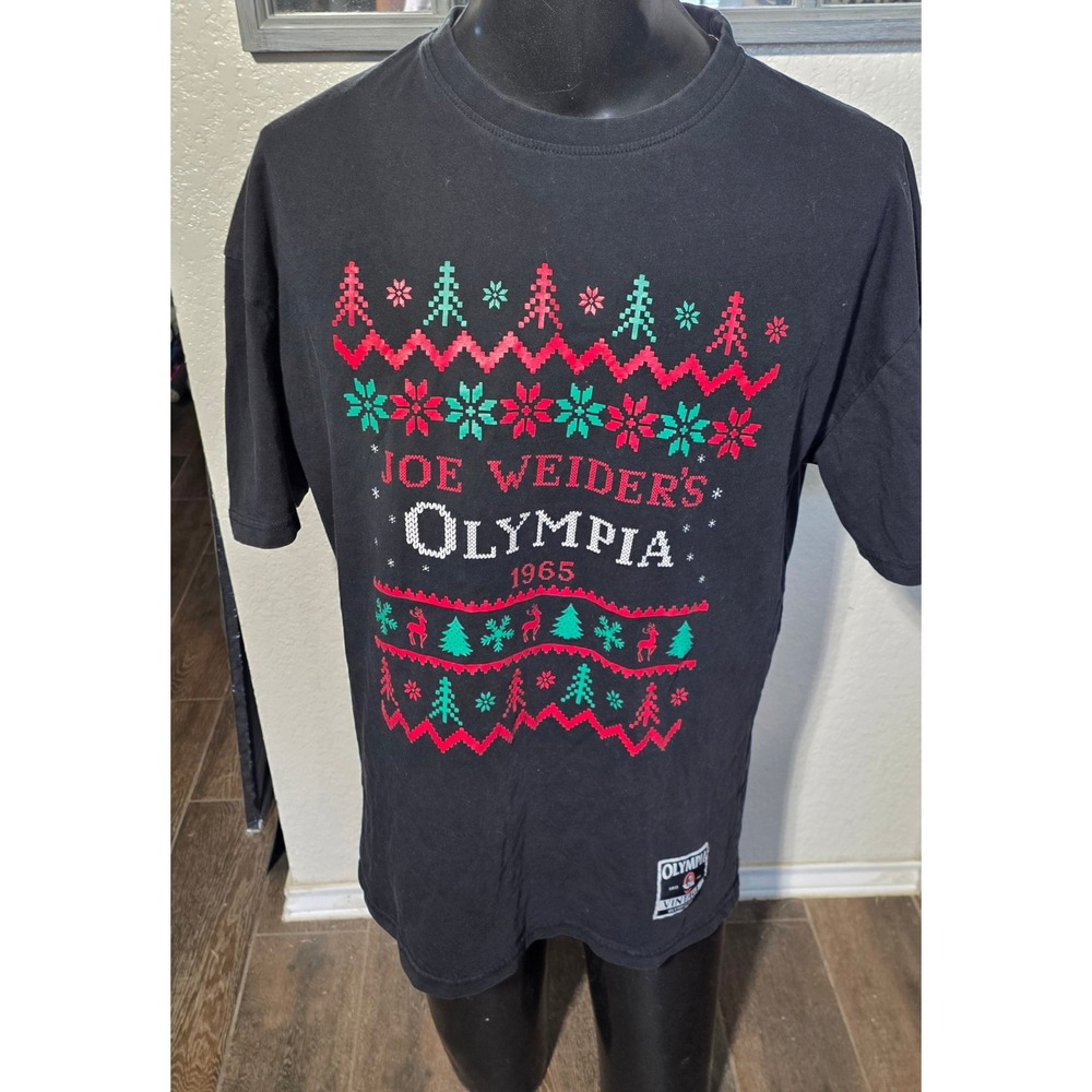 Joe Weider Olympia Bodybuilding T-Shirt Mens XL Black Holiday Graphic Tee 1965
